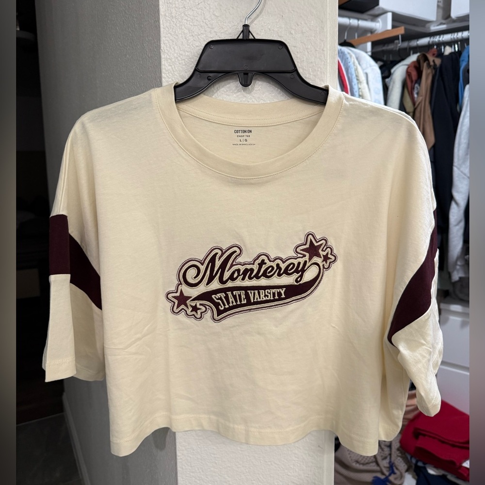 NWT Cotton On Monterey State Varsity embroidered Crop Top
